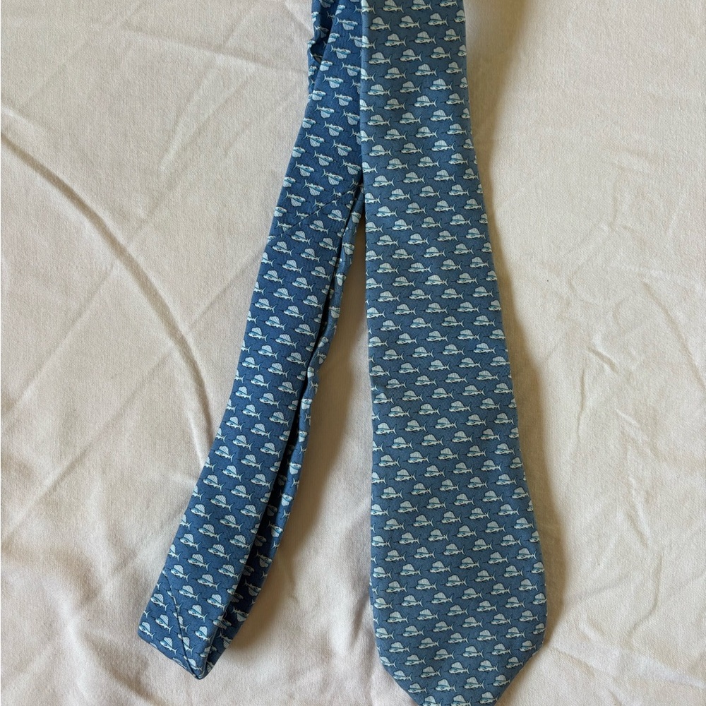 Vineyard Vines 100% Silk Tie Blue Swordfish Patterned